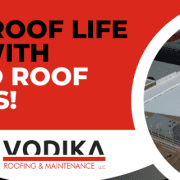 Commercial roof promoting extended roof life and savings with Garland roof coatings by VODIKA Roofing & Maintenance.