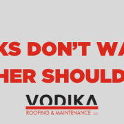 Vodika Roofing & Maintenance image with the text "Leaks Don't Wait—Neither Should You" addressing Commercial Roof Leaks.