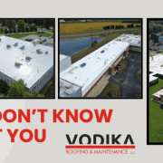 VODIKA Roofing & Maintenance image with the text "What You Don't Know Could Cost You," promoting a roofing warranty guide.